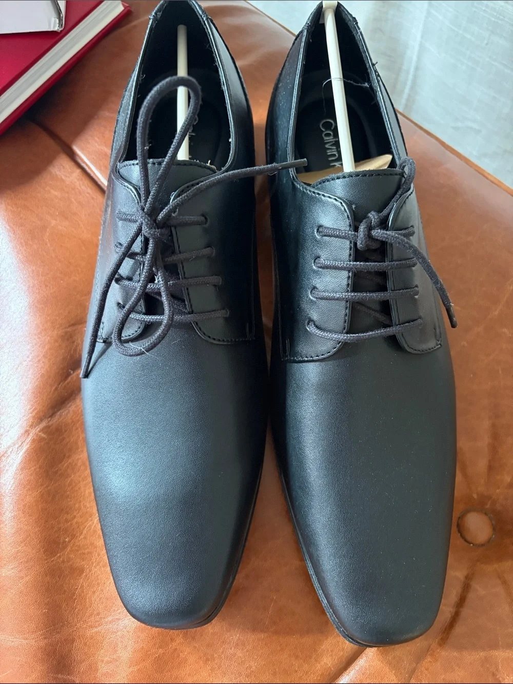 Calvin Klein Black Leather Lace-Up Oxfords